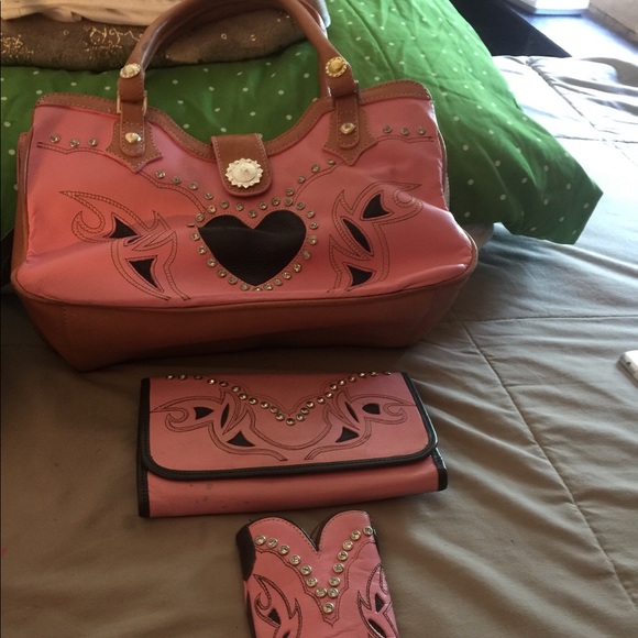 Montana Silversmith’s Pink/Brown Heart Tote - Picture 1 of 2